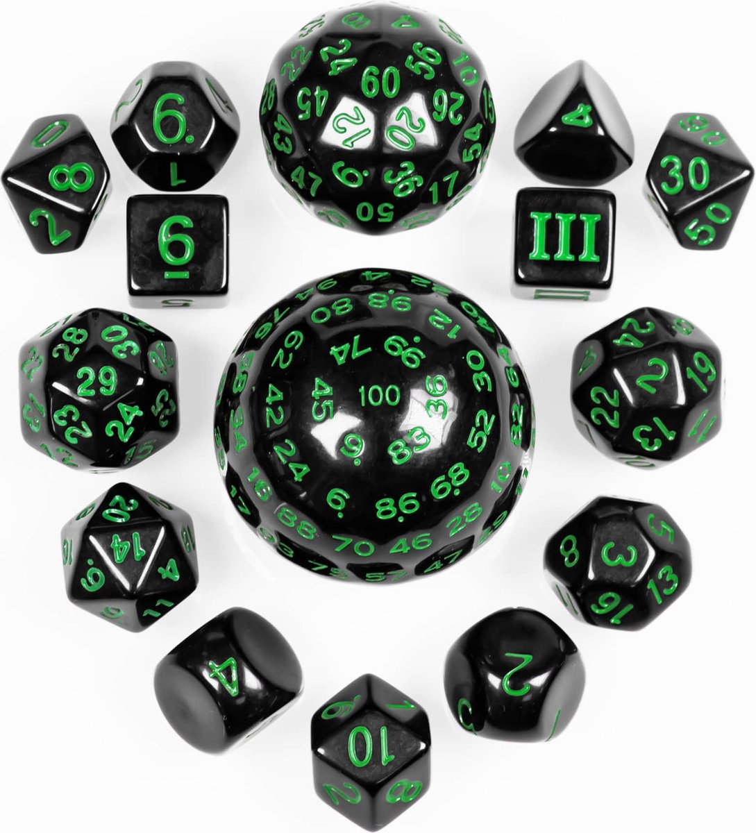 Genvi 15-delige Dobbelstenen Set | Groen | Dice set voor D&D | Unieke dice set